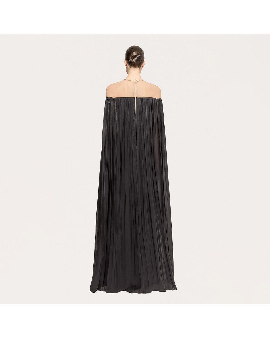 Nissa Black Cape-Design Chiffon Maxi Dress