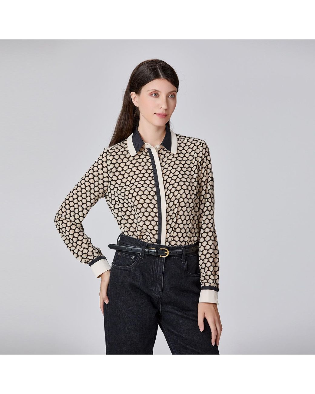 Smart and Joy Black Graphic Print Shirt With Contrast Collar