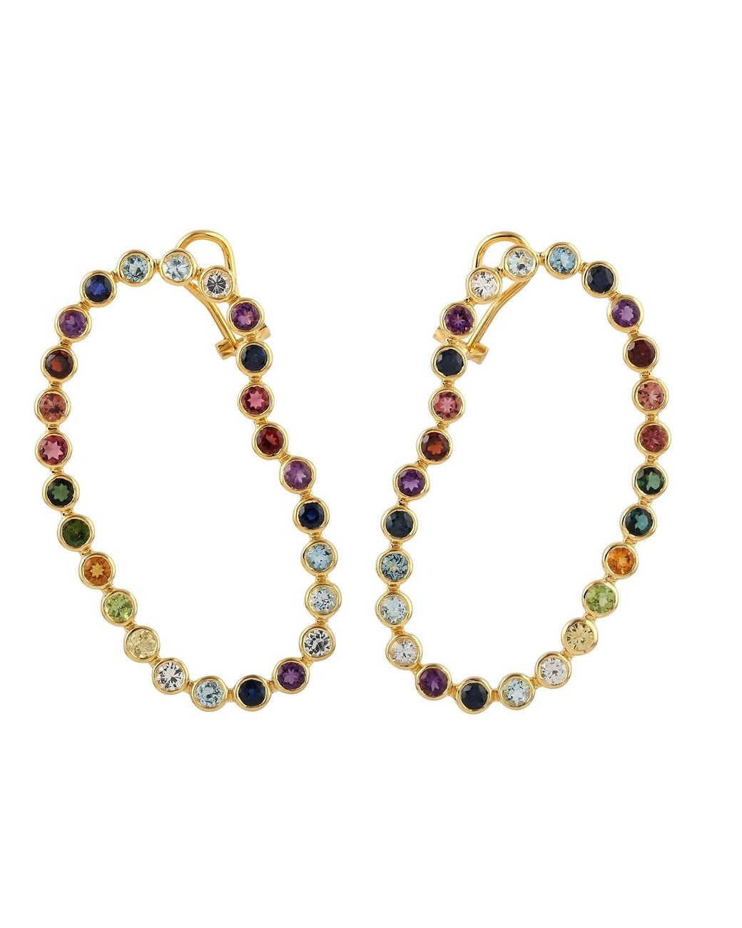 Artisan Metallic Natural Multi Sapphire Stud Earrings 18k Yellow Gold Gemstone