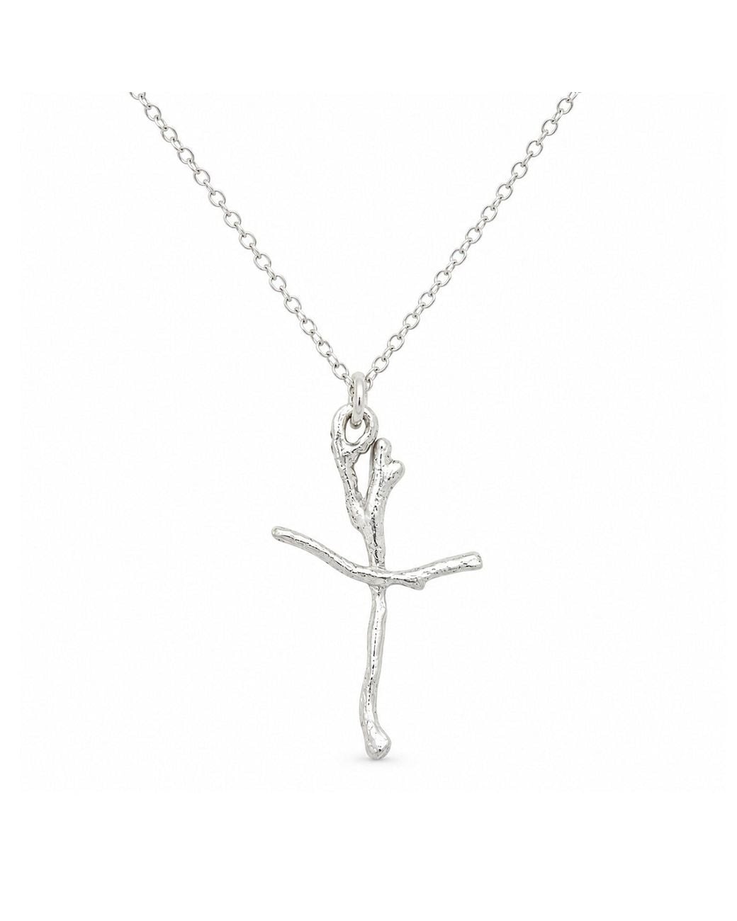 Mother Nature Jewelry Metallic Jasmine Cross Necklace, Handmade Minimalist Branch Pendant