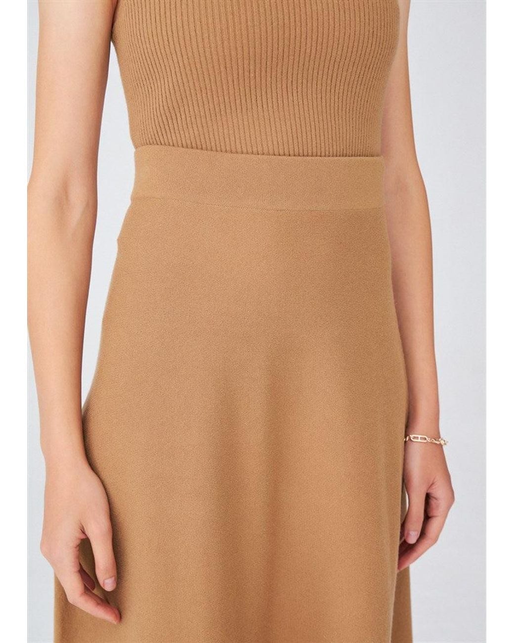 Peraluna Brown Casual Cashmere Blend Knitwear Midi Flare Skirt