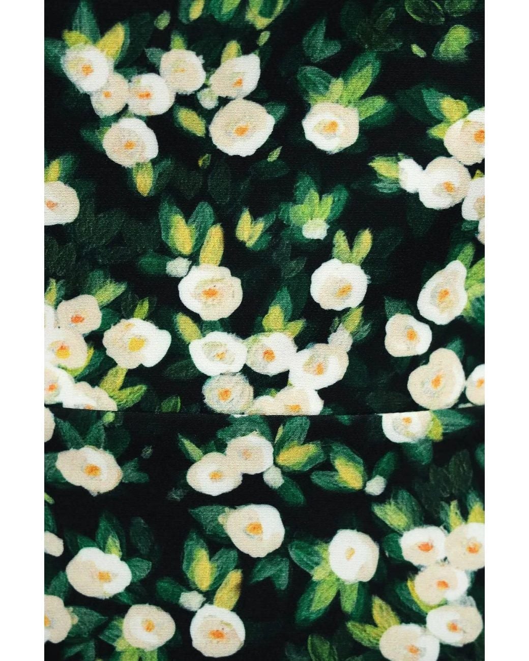 POST MERIDIEM Green Flowers Godet Silhouette Square Neck Midi Dress