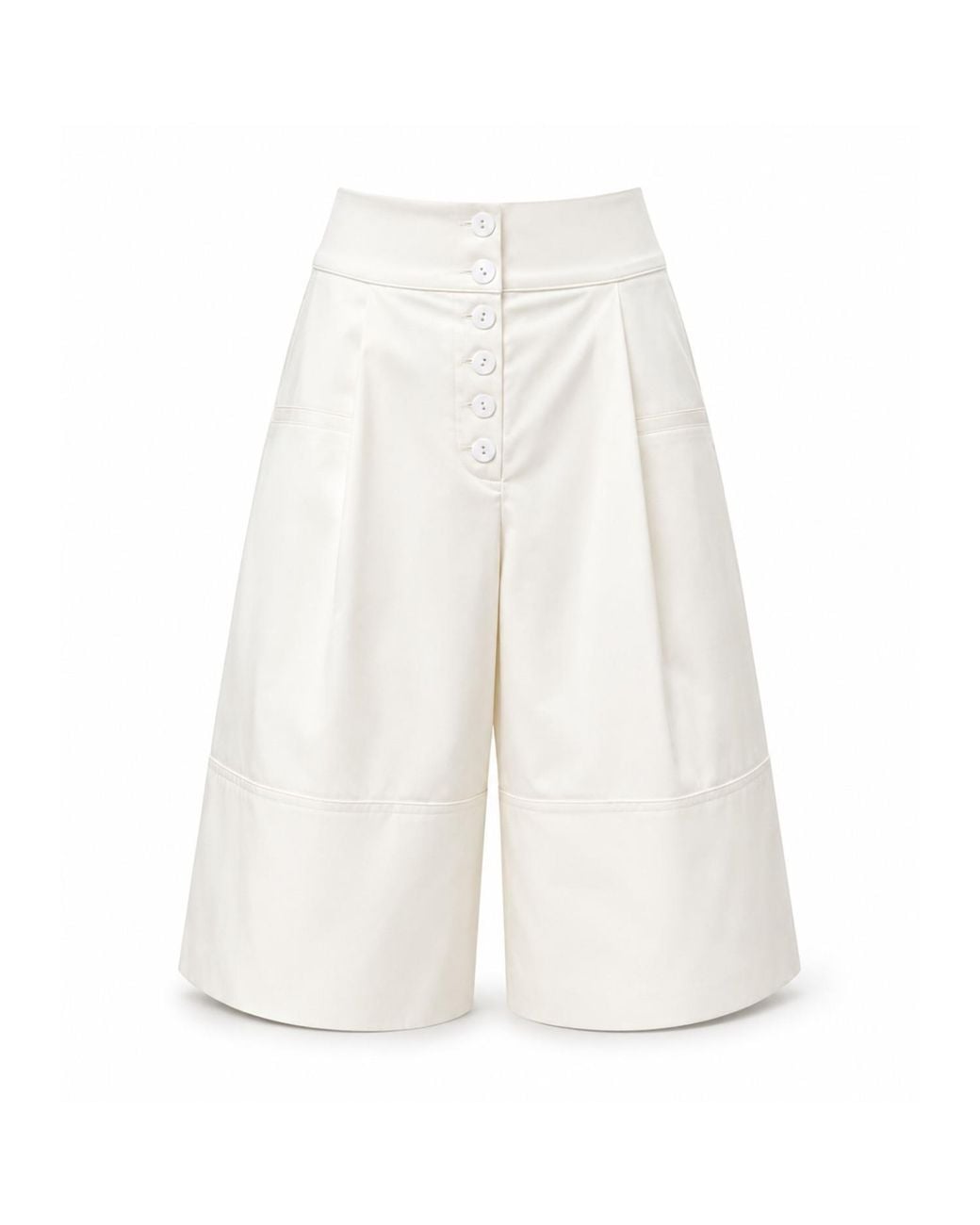 Julia Allert White Button Front Wide Leg Bermuda Shorts – Ivory