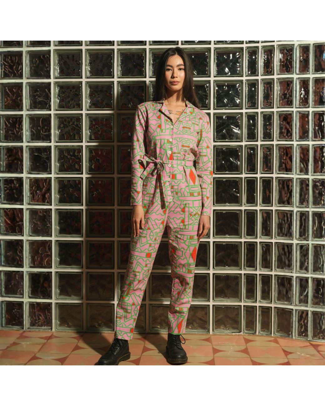 Wild Clouds Green Organic Cotton & Linen Jumpsuit