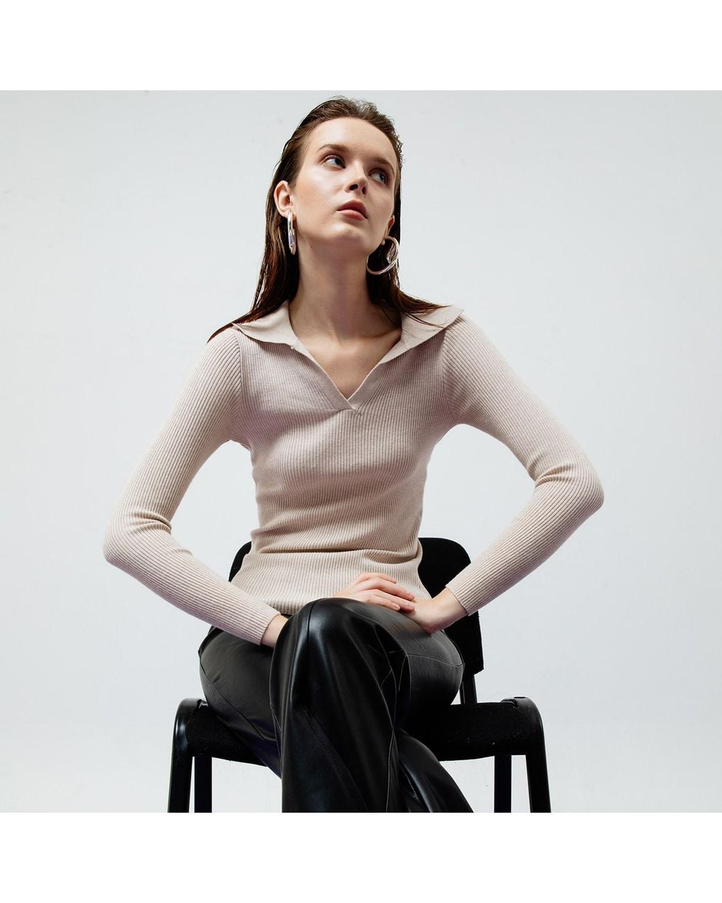 Ats the Label Natural Neutrals Vesper Creme Ribbed Knit Top