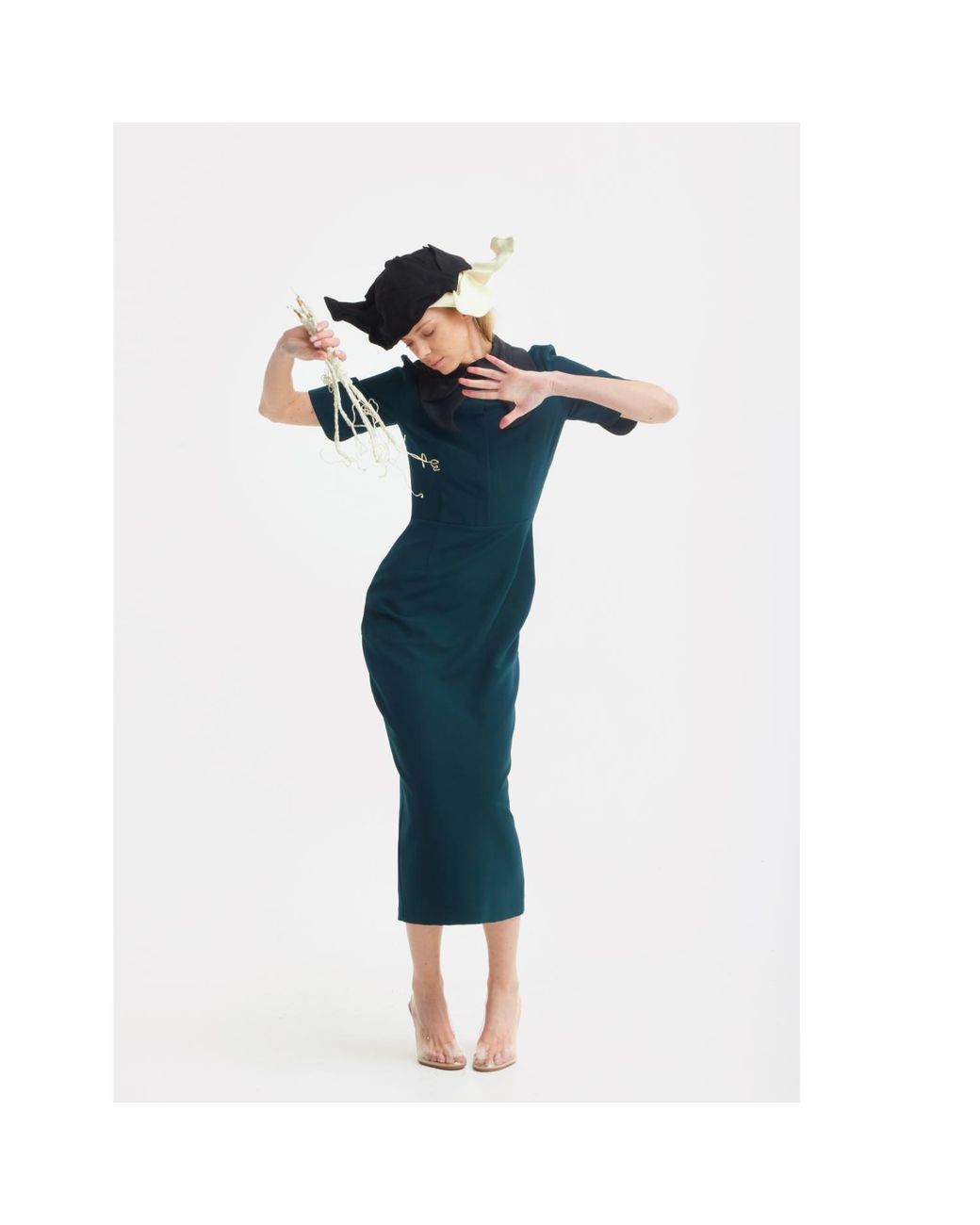 Julia Allert Green Polished Fitted Midi Short Sleeve Dress