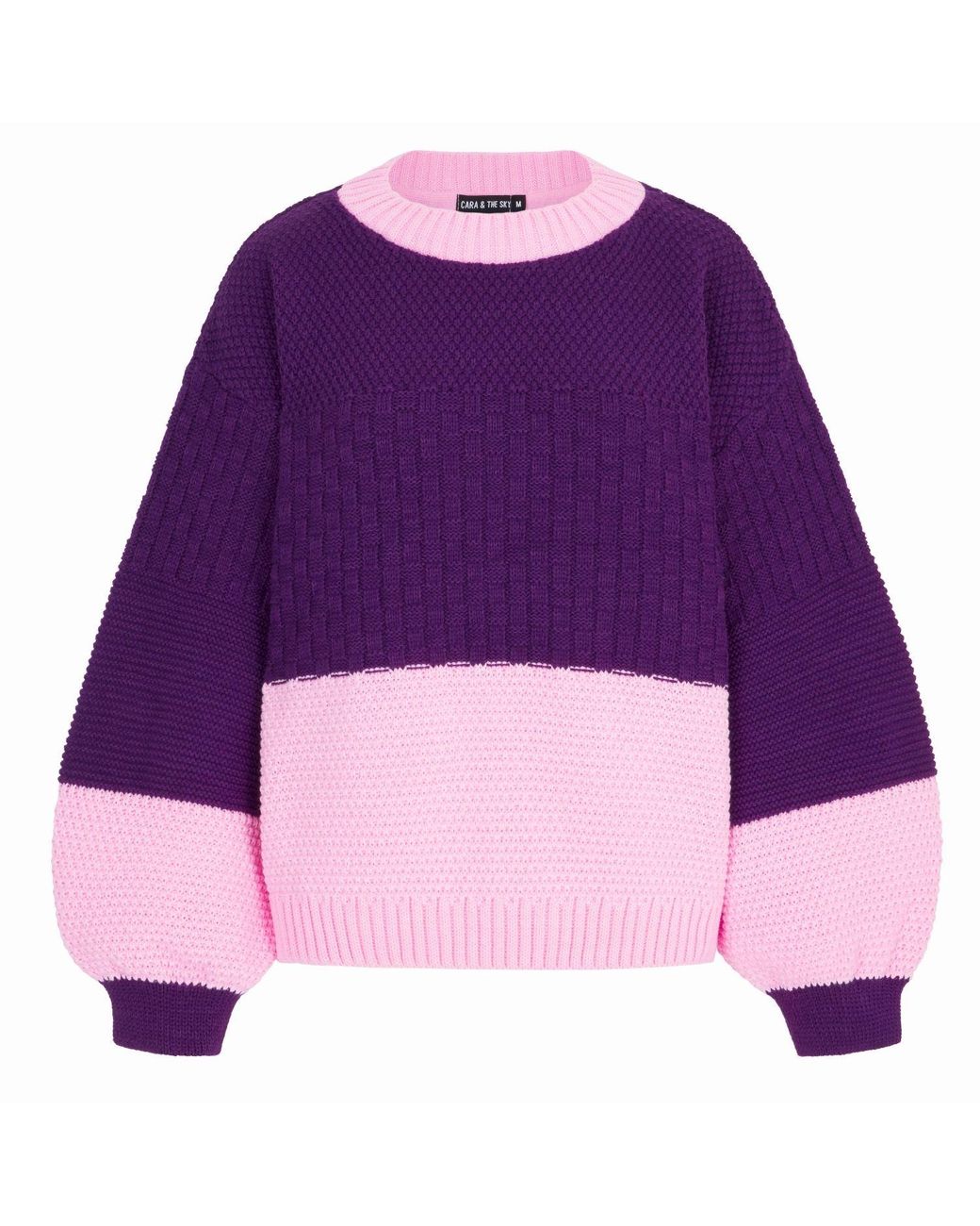 Cara & The Sky Purple Taz Colour Block Balloon Sleeve Jumper