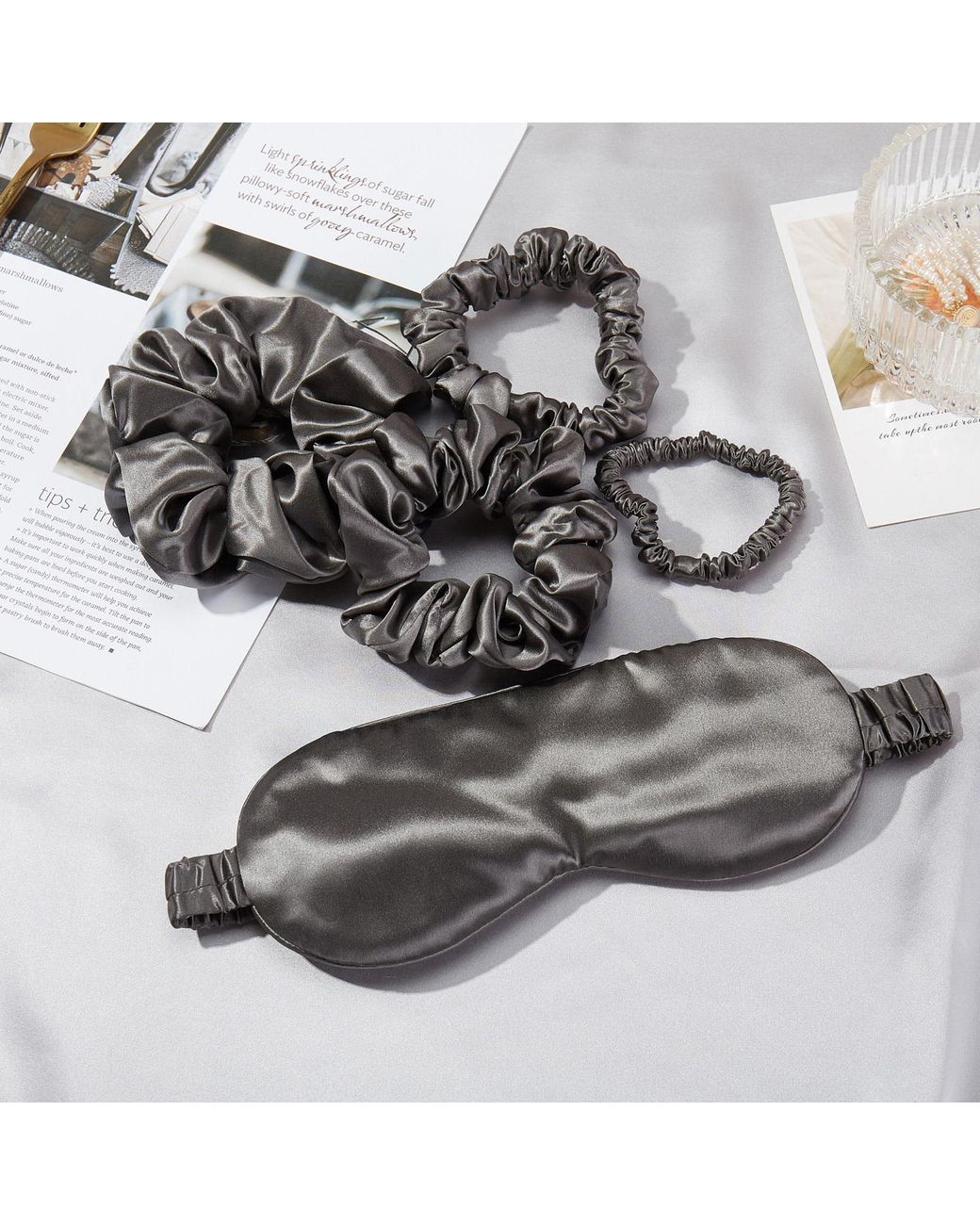 Soft Strokes Silk Metallic Pure Mulberry Silk Mini Scrunchie Set Of Five