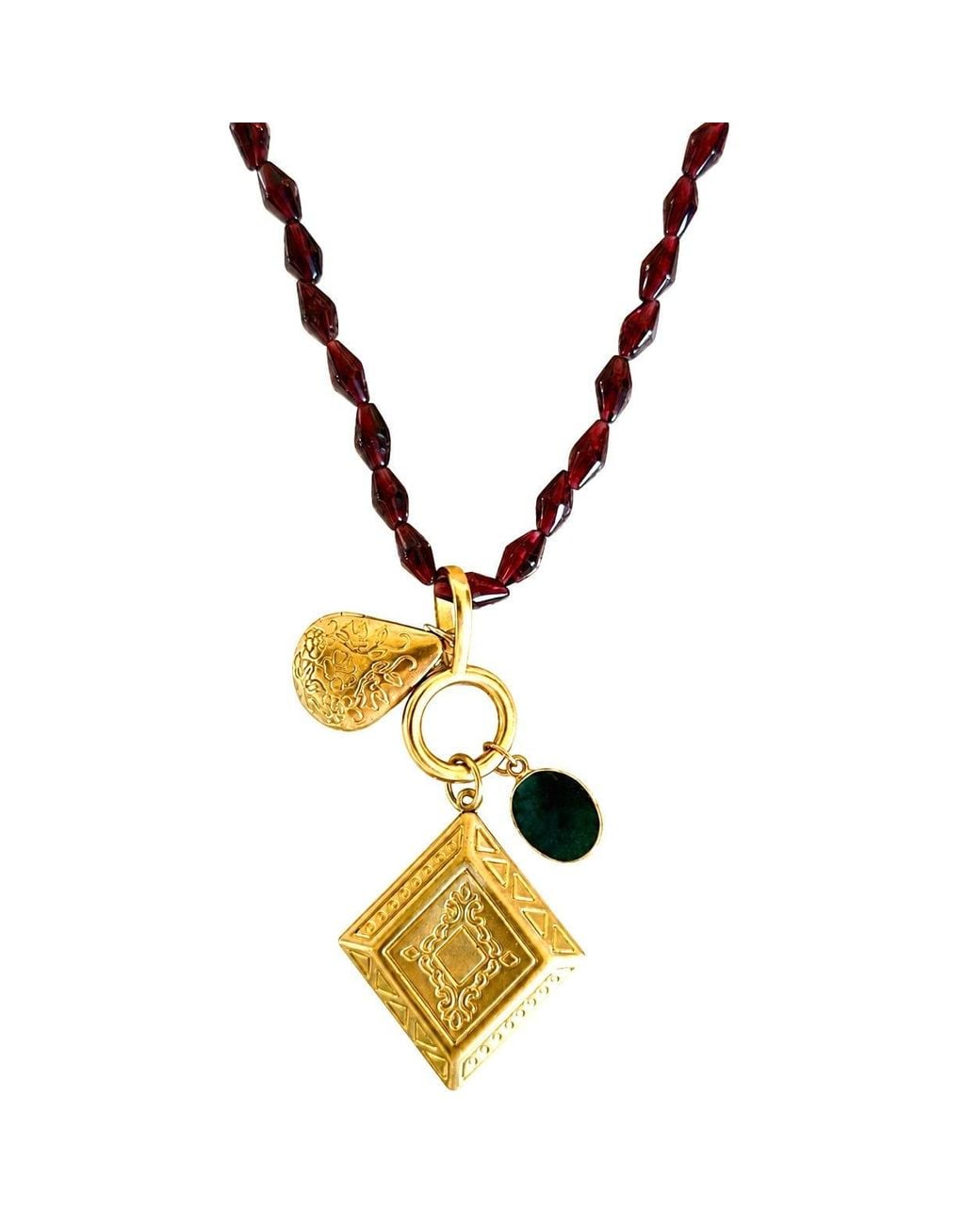 Persia Dona Jewelry Metallic Vintage Garnet X Vintage Locket Necklace
