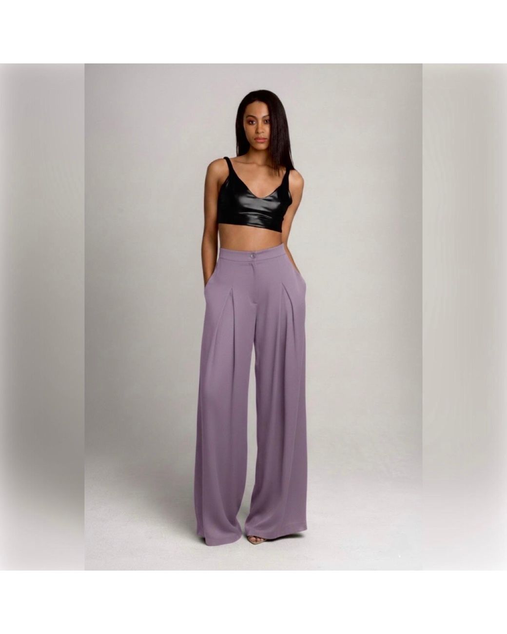 Imaatu Purple Sande High-Waisted Linen-Blend Wide-Leg Pants Mauve