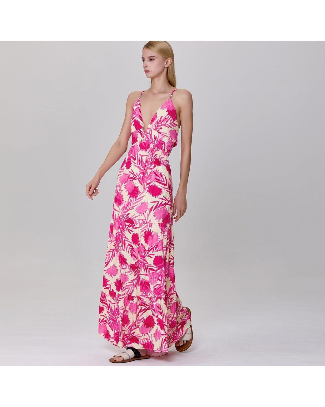 Smart and Joy Red Monochrome Print Strappy Maxi Dress