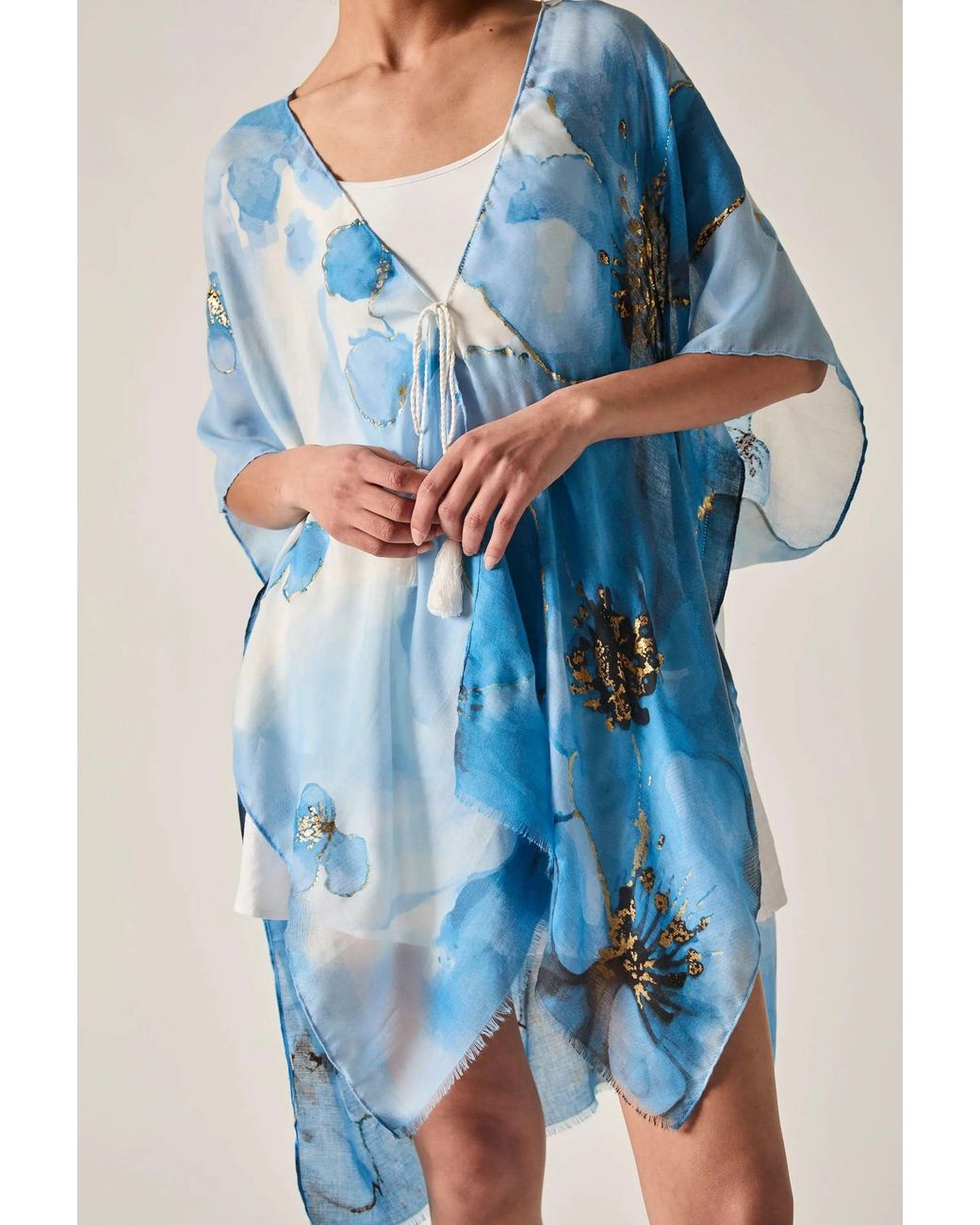 James Lakeland Blue Watercolour Floral Kaftan