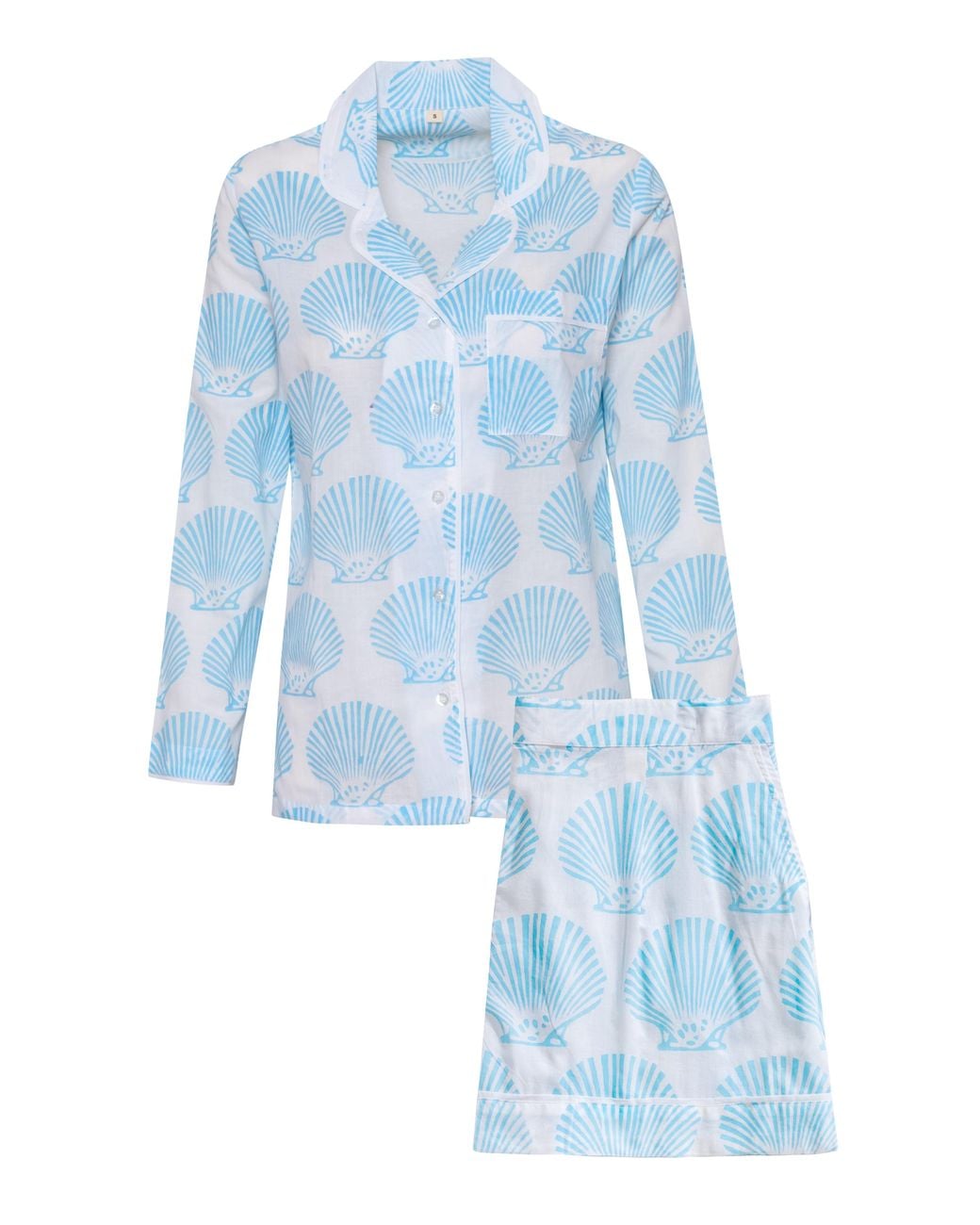 Carolina Benoit Blue Coastal Shell Block Print Short Pajama