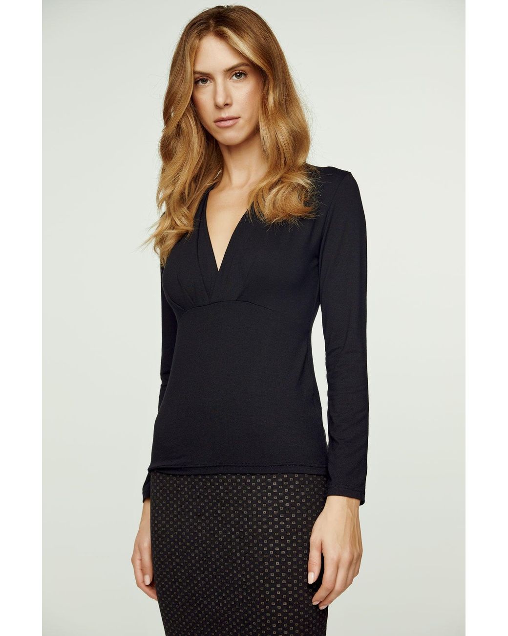 Conquista Blue Long Sleeve Faux Wrap Top