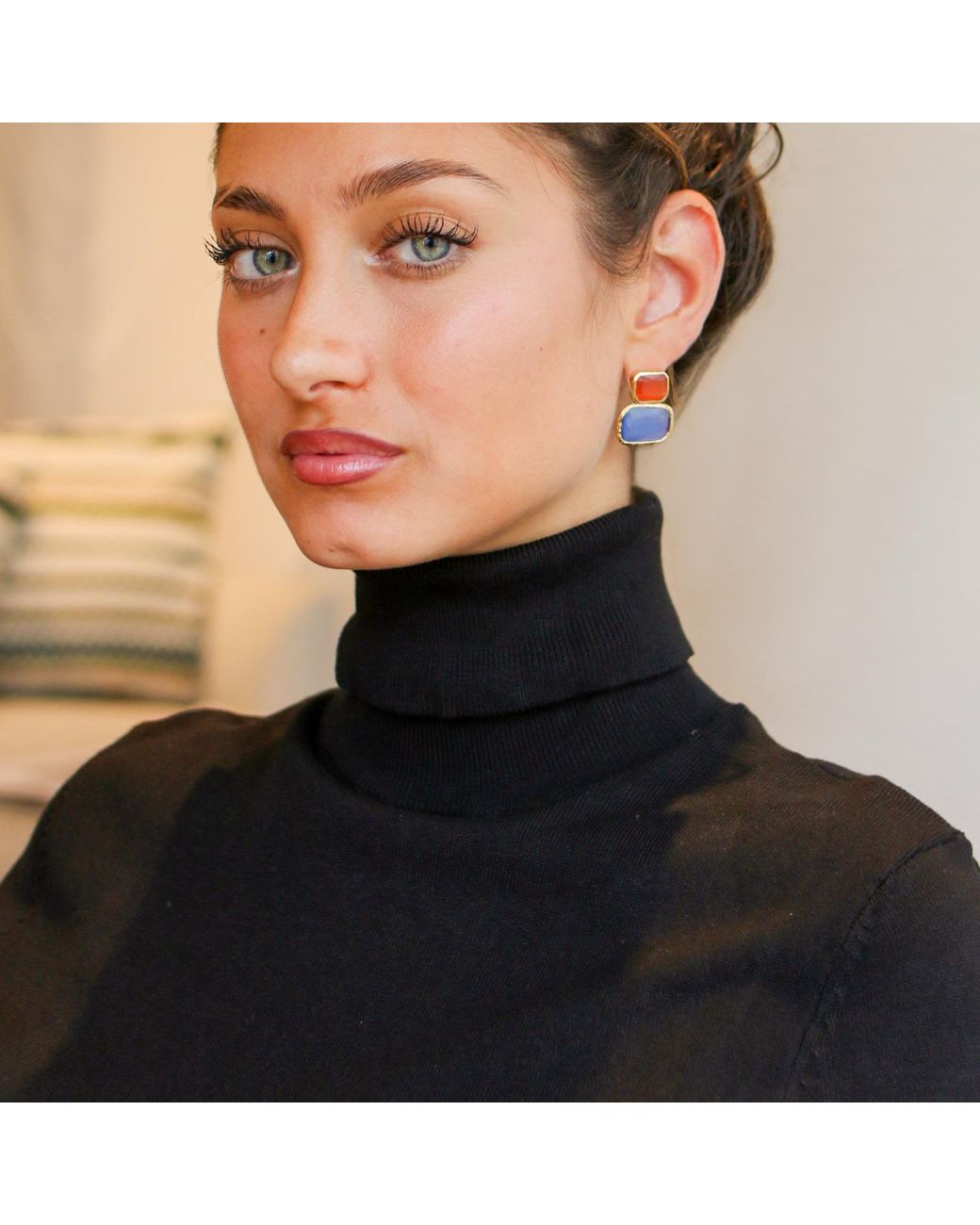 Kybele Studio Orange Color Block Cat's Eye Earrings