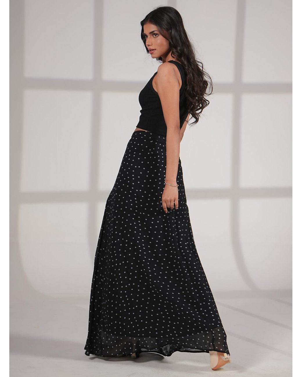 Rose & Nancy Black Elsie Spot Midaxi Skirt