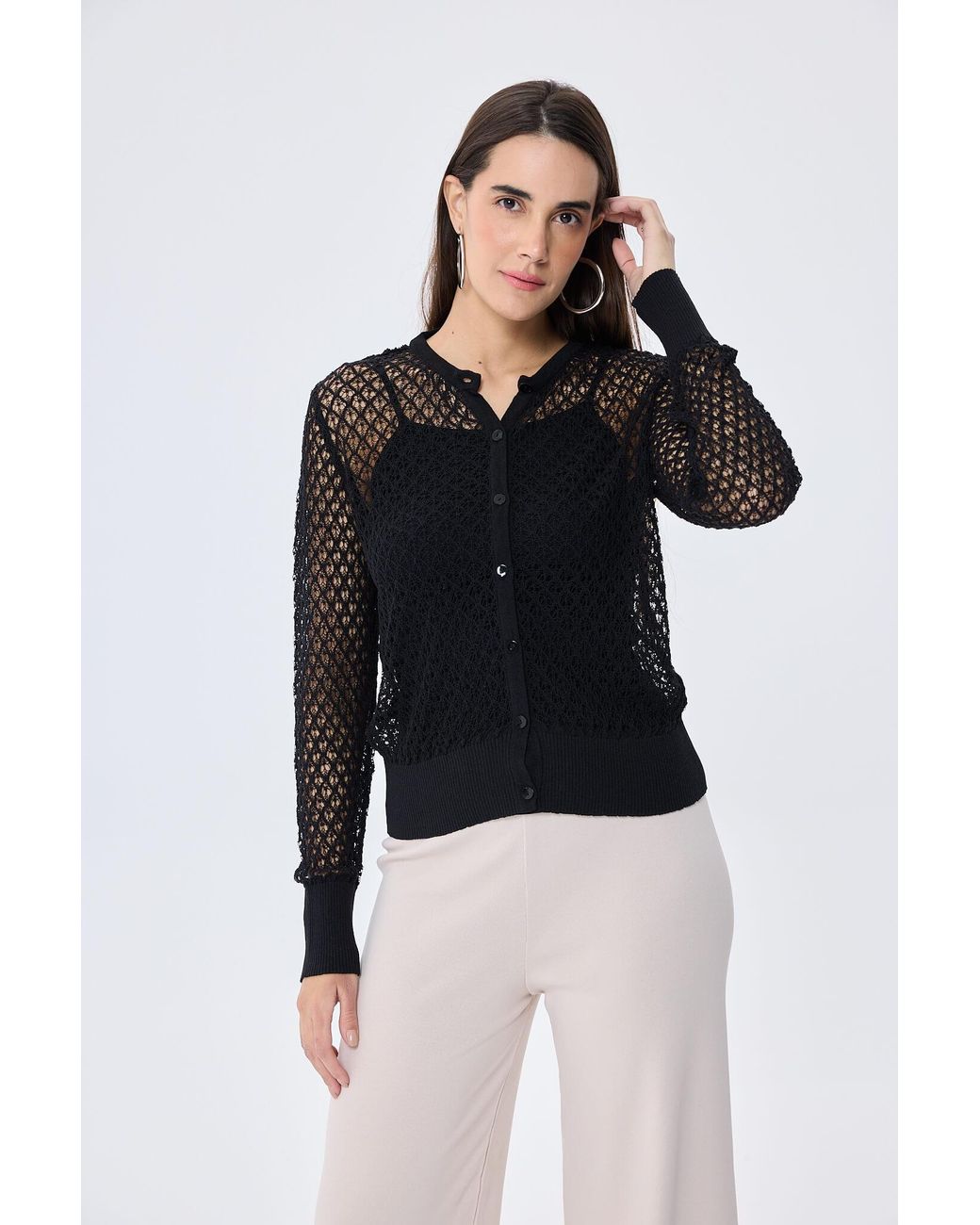 Peraluna Black Addison Openwork Knit Cardigan