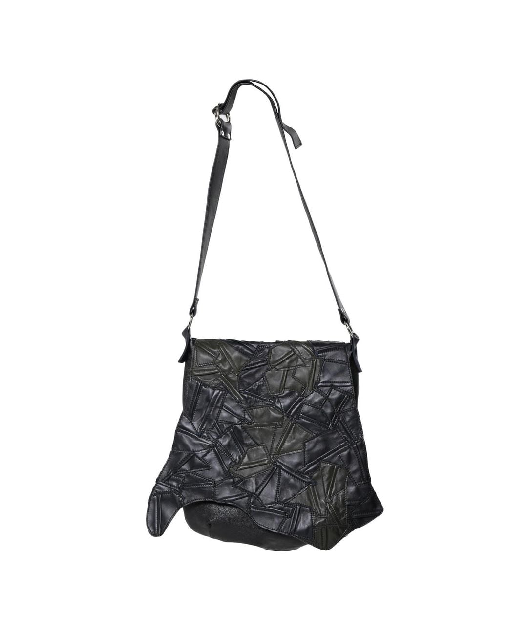 Metamorph Black Leather Patchwork Crossbody Bag for men