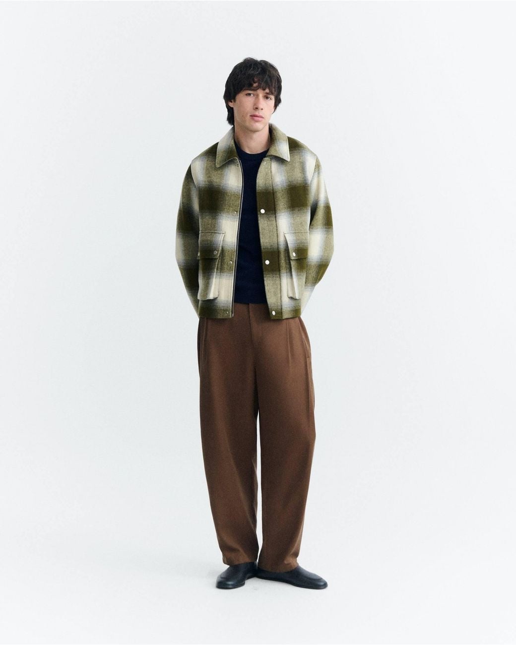 Thinking Mu Green Callum Oversized Checkered Wool Jacket for men
