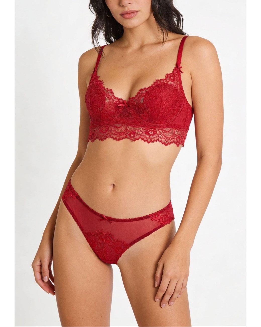Carol Coelho Red Ruby Nocturne Longline Lace Unlined Demi-Push Up Bra