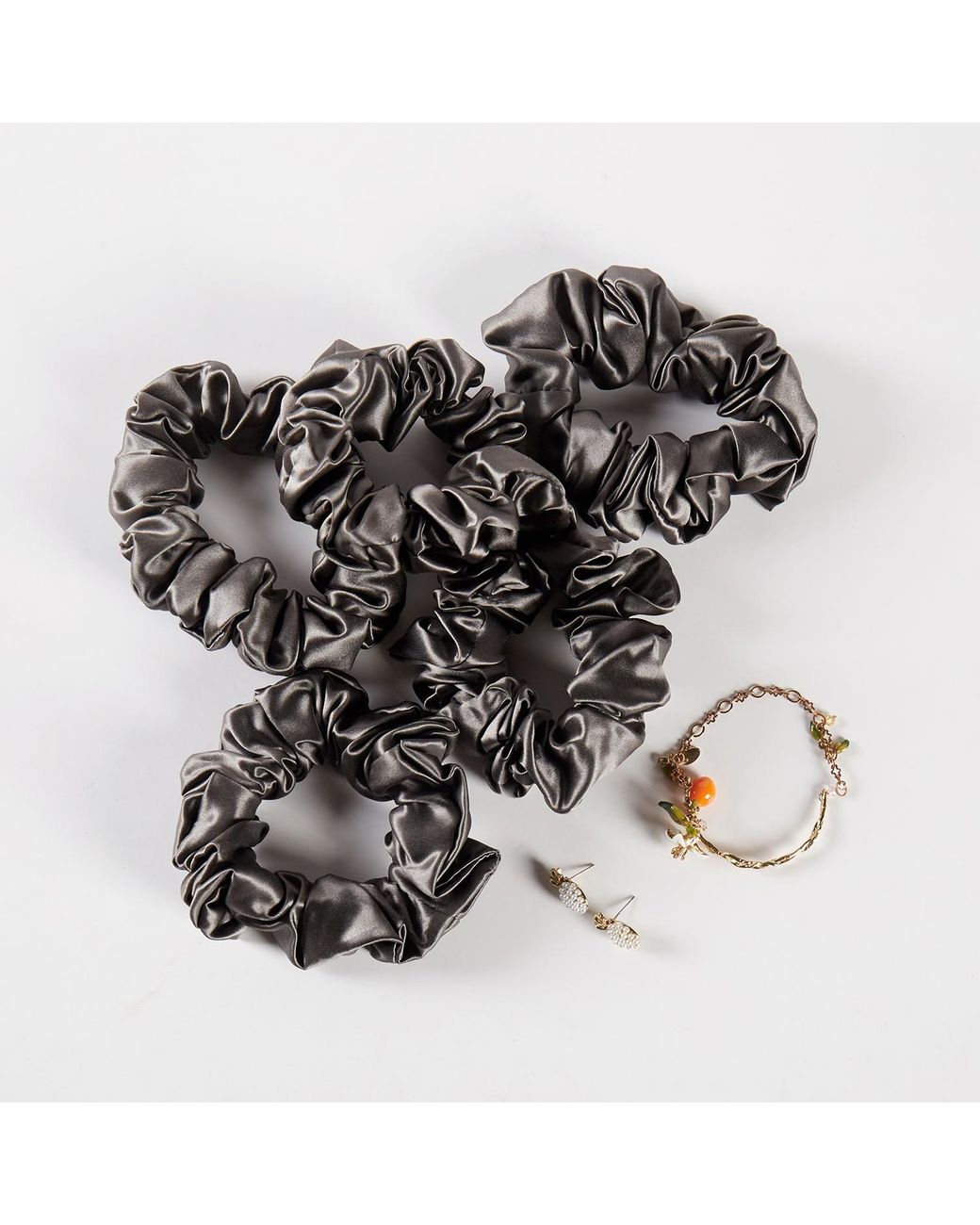 Soft Strokes Silk Black Pure Mulberry Silk Regular Scrunchie Set Of Five