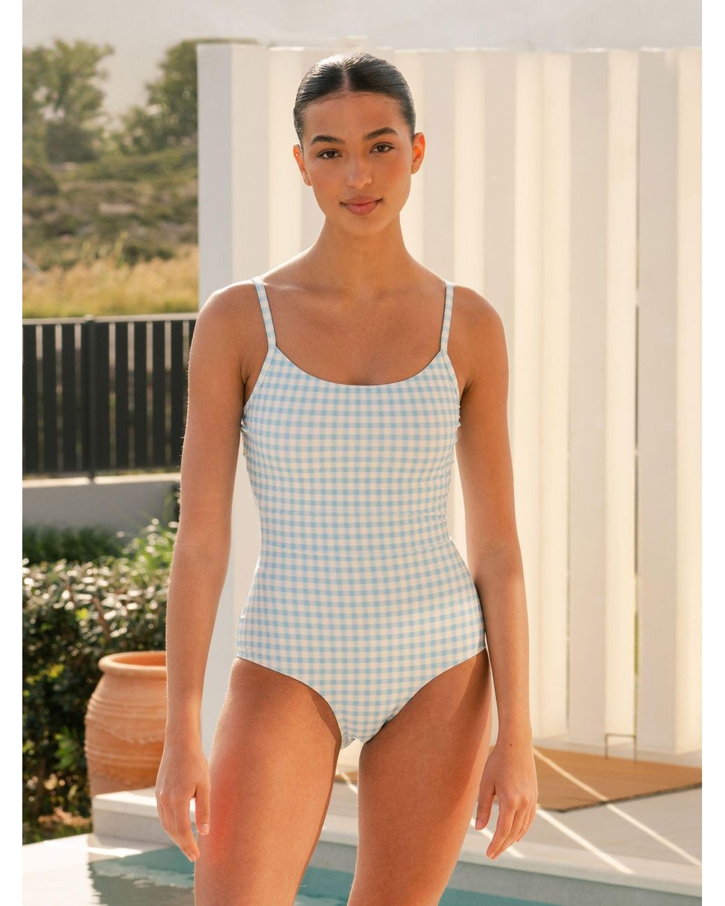 Lime Ricki Swimwear Blue Sky Gingham Tank One-Piece