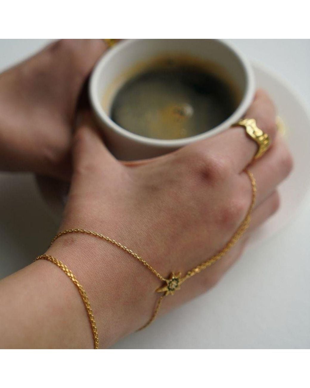 LINYA JEWELLERY Metallic Pole Star Bashmer Hand Chain Celestial Sahmaran