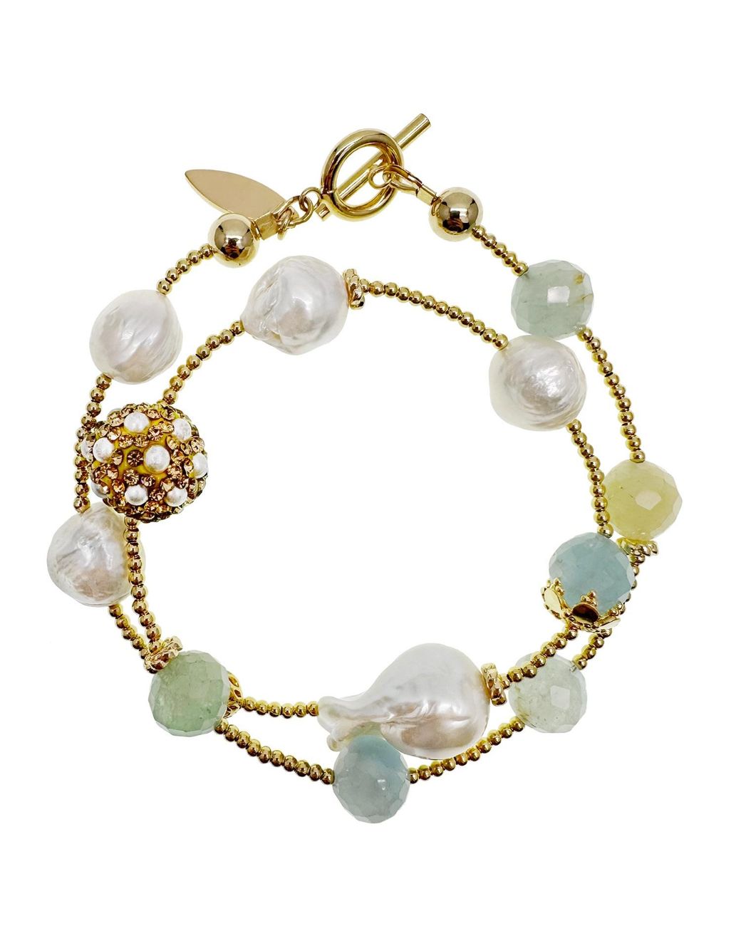 Farra Metallic Baroque Pearl With Aquamarine Double Layers Bracelet