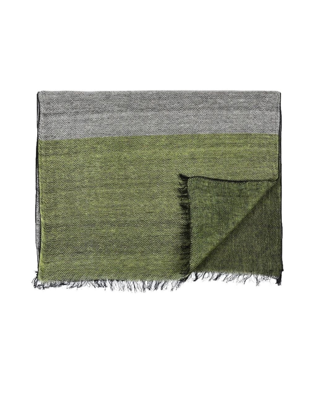 Heritagemoda Green Stone Linen Scarf – Handwoven Two-Tone Striped Scarf
