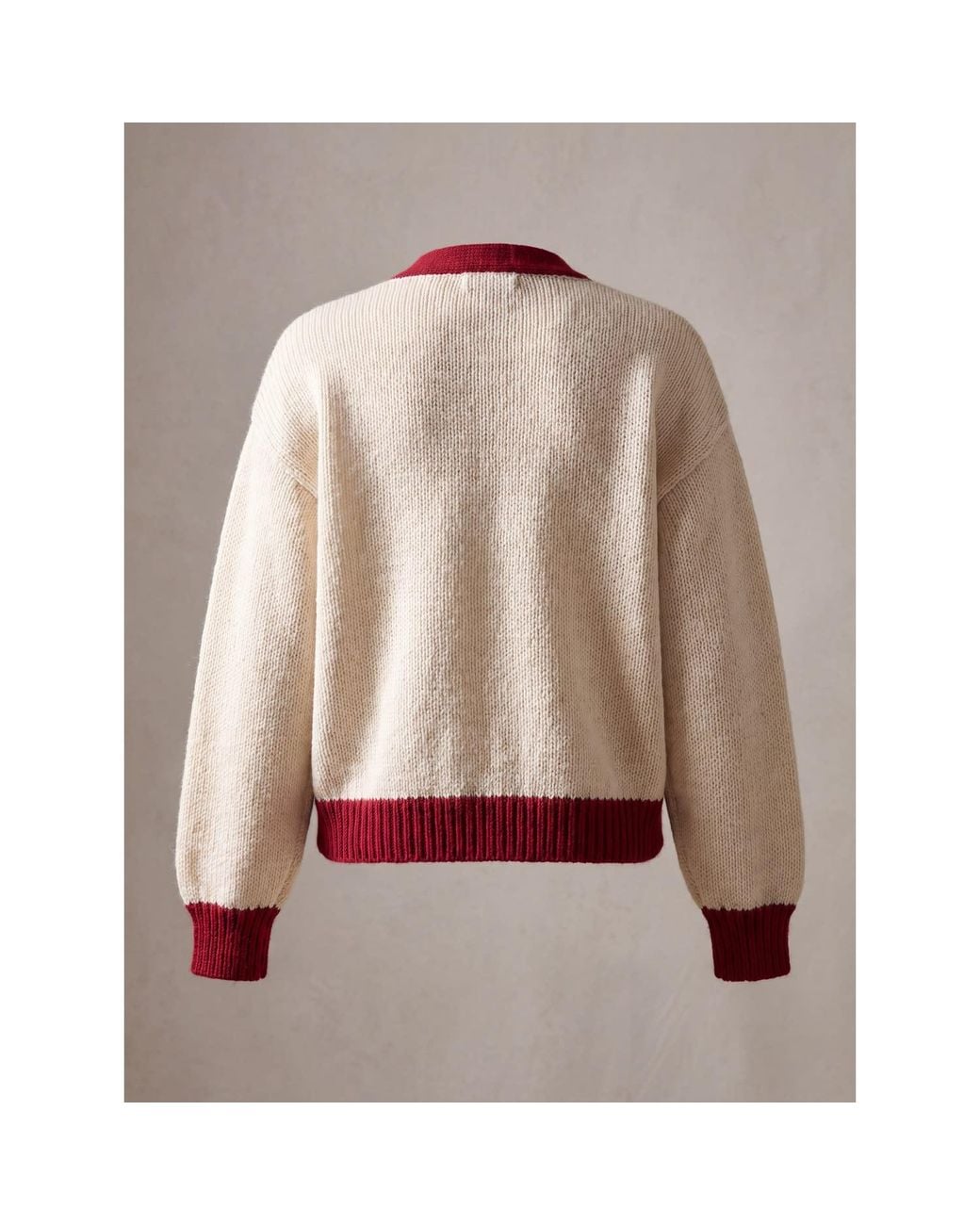 Ana Chic Red Neutrals Burgundy Trim Strawberry Handmade Knitted Cardigan