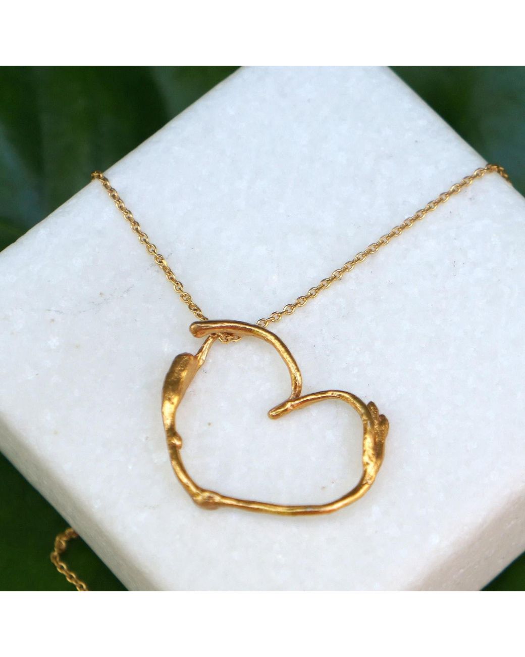 Mother Nature Jewelry Metallic Jasmine Heart Necklace, Heart-Shaped Branch Pendant