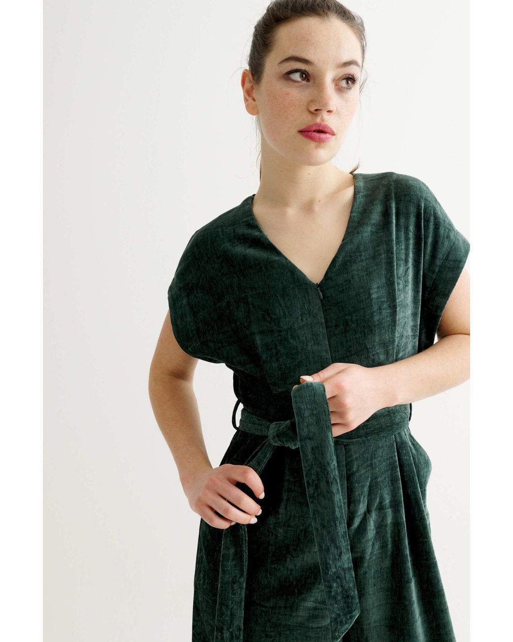 Louche Green Phoenix Matte Velvet Jumpsuit