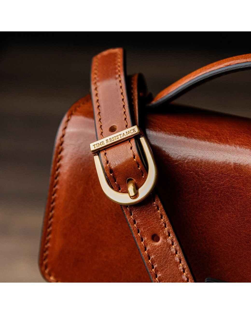 Time Resistance Brown Small Cognac Leather Briefcase for men