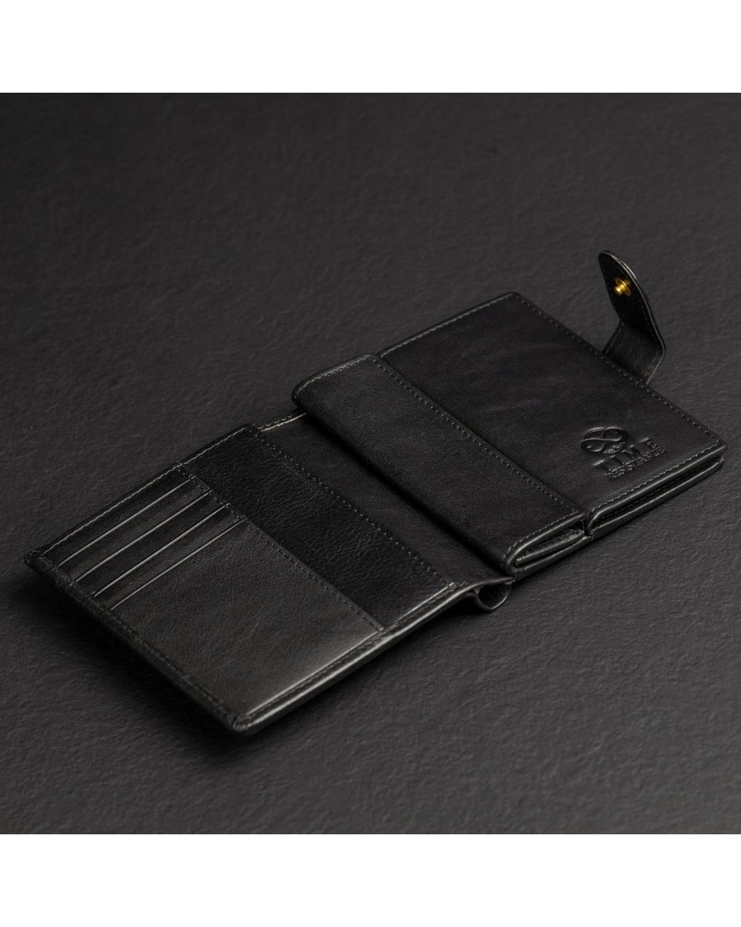 Time Resistance Black Leather Bifold Wallet With A Snap Closure for men
