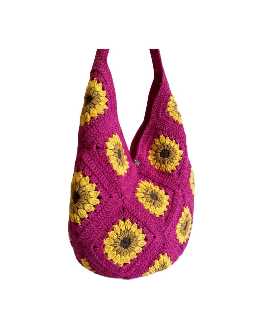 Ana Chic Pink Sunflower Handmade Crochet Shoulder Bag