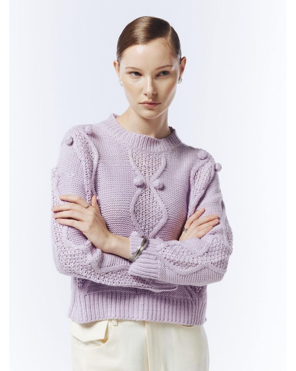 Sour Figs Purple Cable & Bobble-Knit Jumper