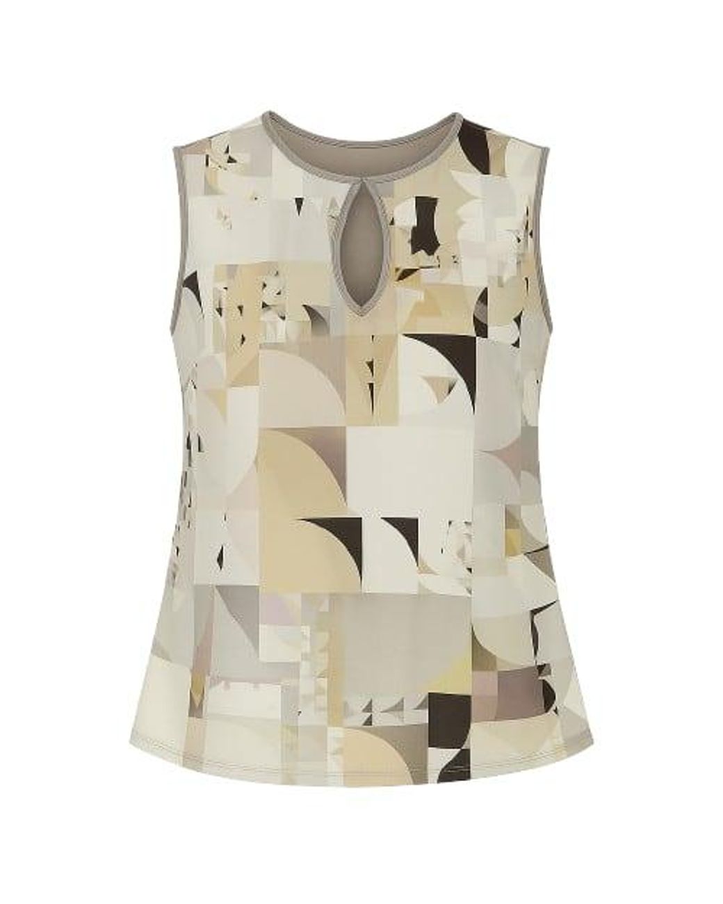 Conquista Natural Taupe Keyhole Detail Print Top