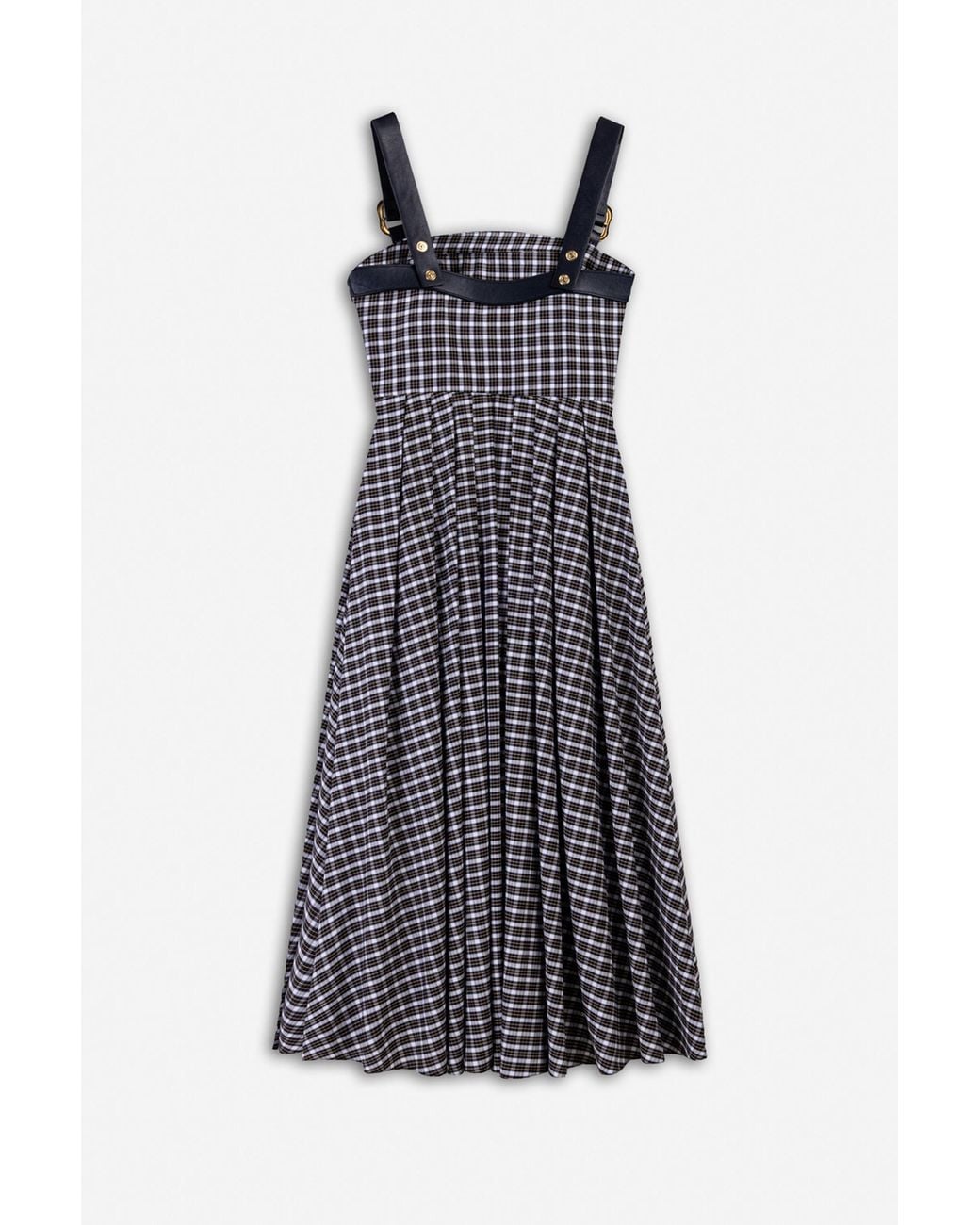 Nocturne Blue Buckle Strap Checked Midi Dress