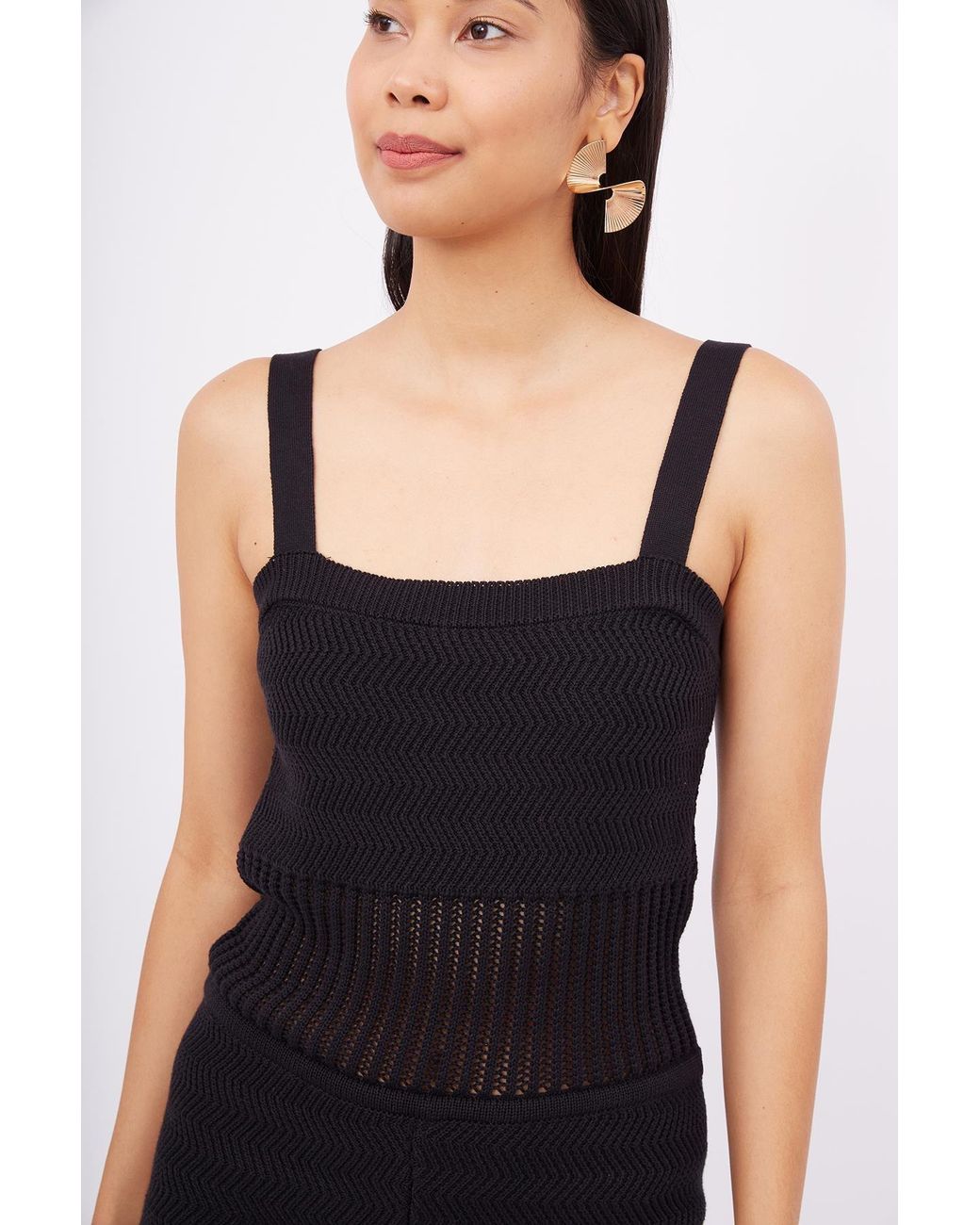 Peraluna Black Iris Openwork Harringborn Knit Playsuit