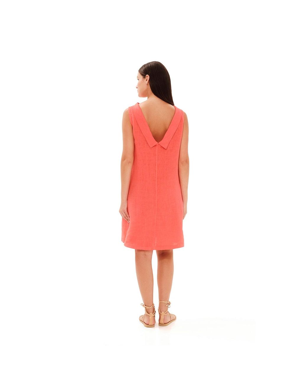 Haris Cotton Natural Neutrals Midi Linen Cami Dress With Back Tie Beach Sand