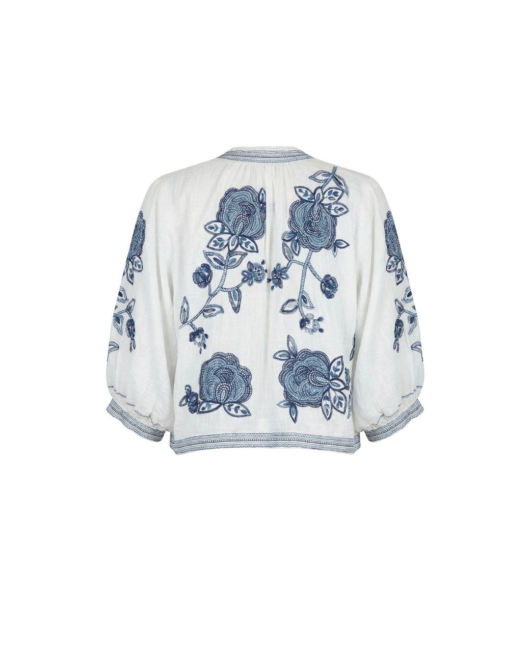 Modenaire Blue Floral Embroidered Cropped Jacket With Clean Front