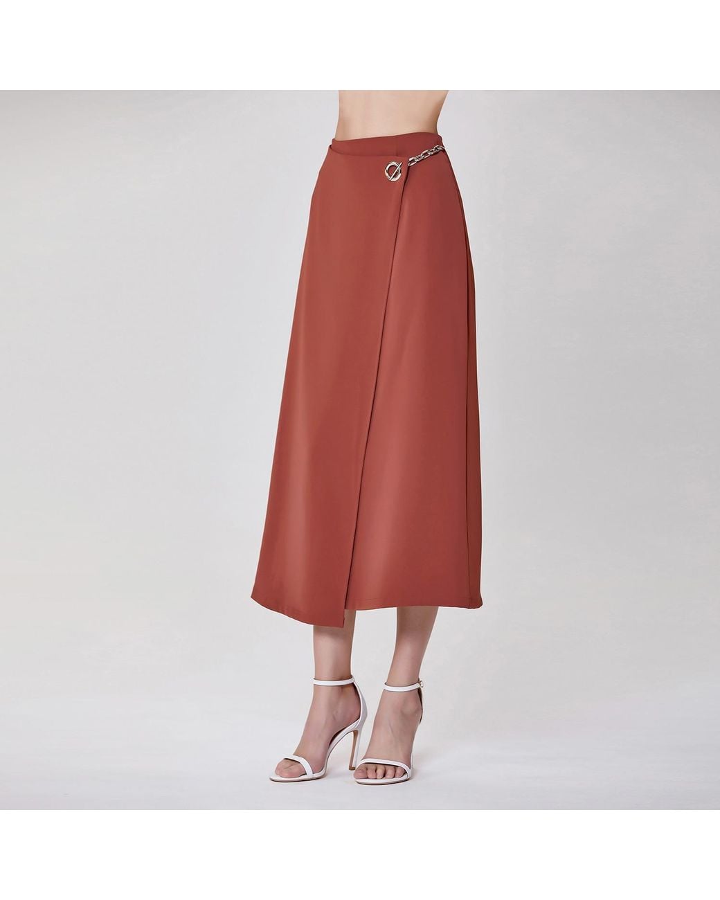 Smart and Joy Brown Buckle On Side Wrap Effect Skirt