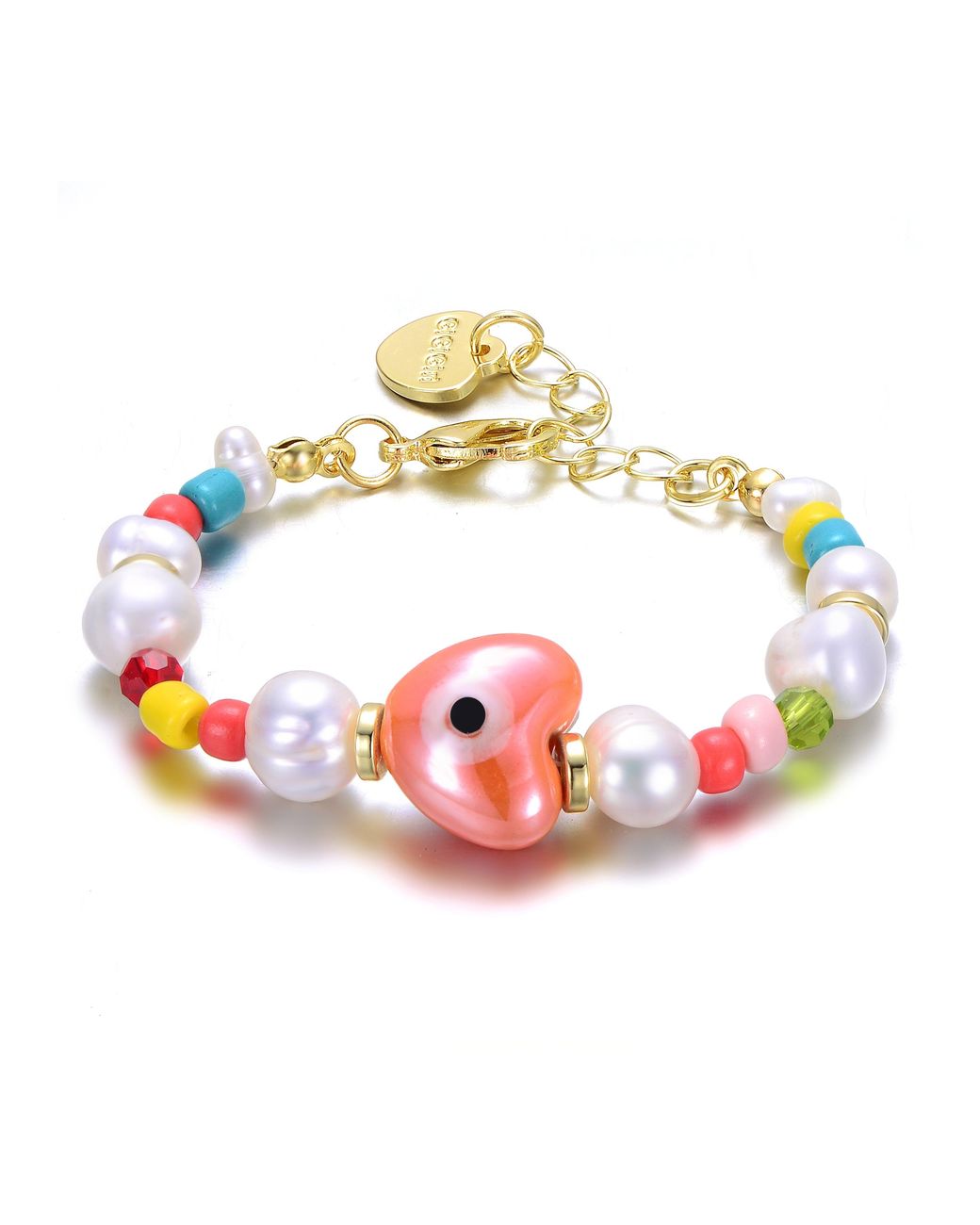 Genevive Jewelry Metallic Rachel Glauber Plated Multi-Color Beads Bracelet With Freshwater Pearls For Kids