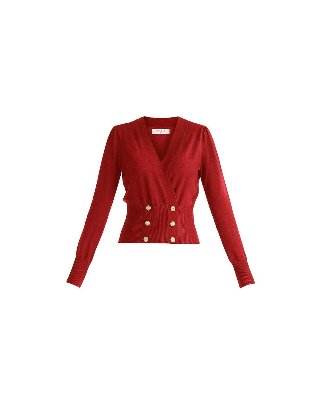 Paisie Red Long Sleeve Knitted Button Wrap Top