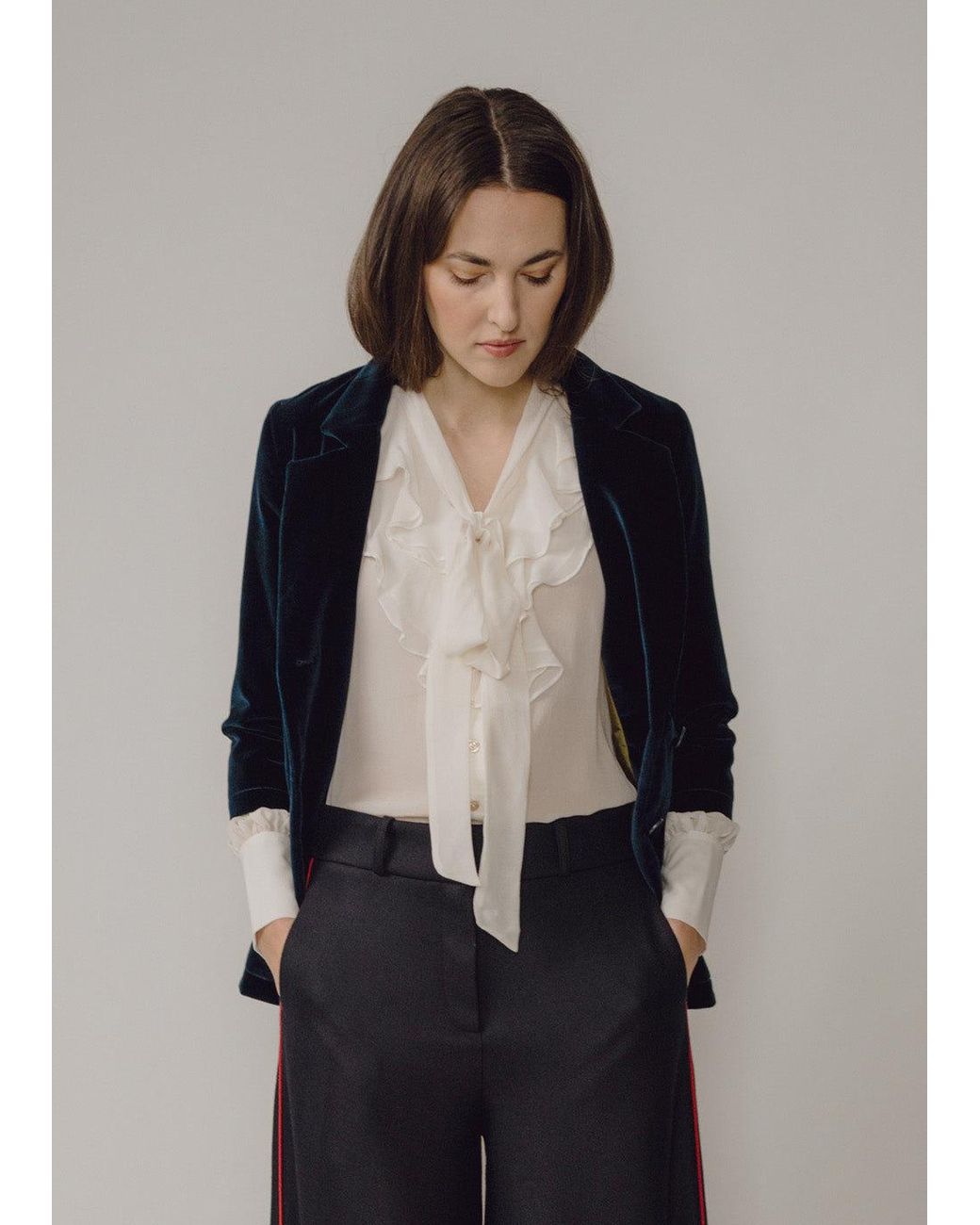BEIRA Blue Maggie Longline Tailored Velvet Jacket