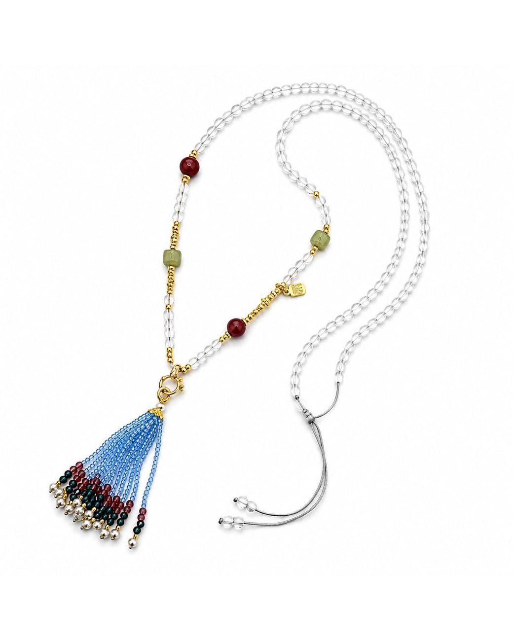 Ormiro Blue Devi Clear Quartz Convertible Tassel Necklace