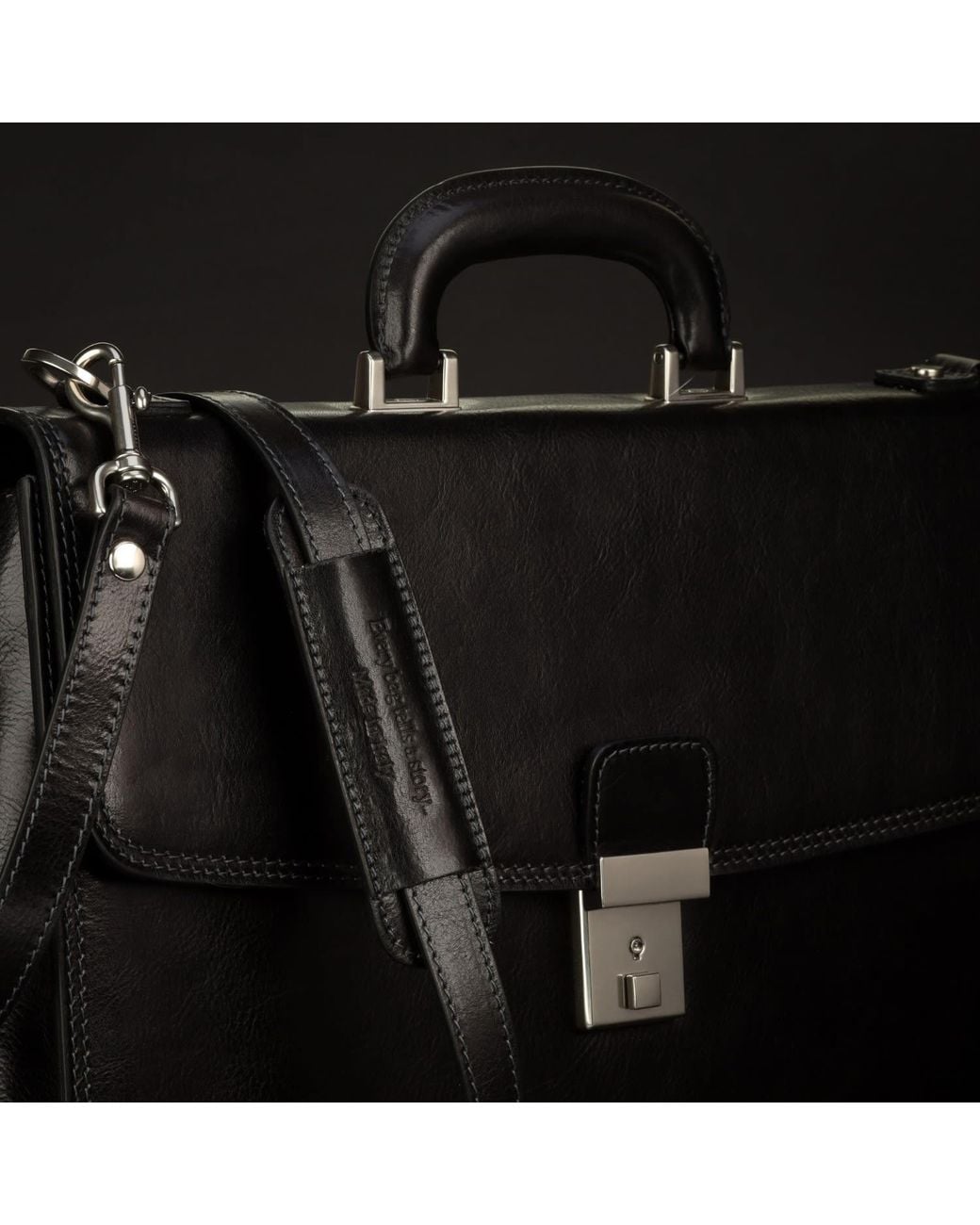 Time Resistance Black Leather Briefcase