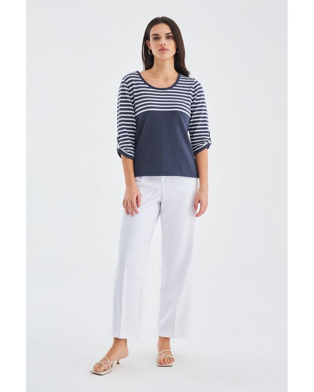 Peraluna Blue Sailor Striped Knitwear 3/4 Sleeve Pullover