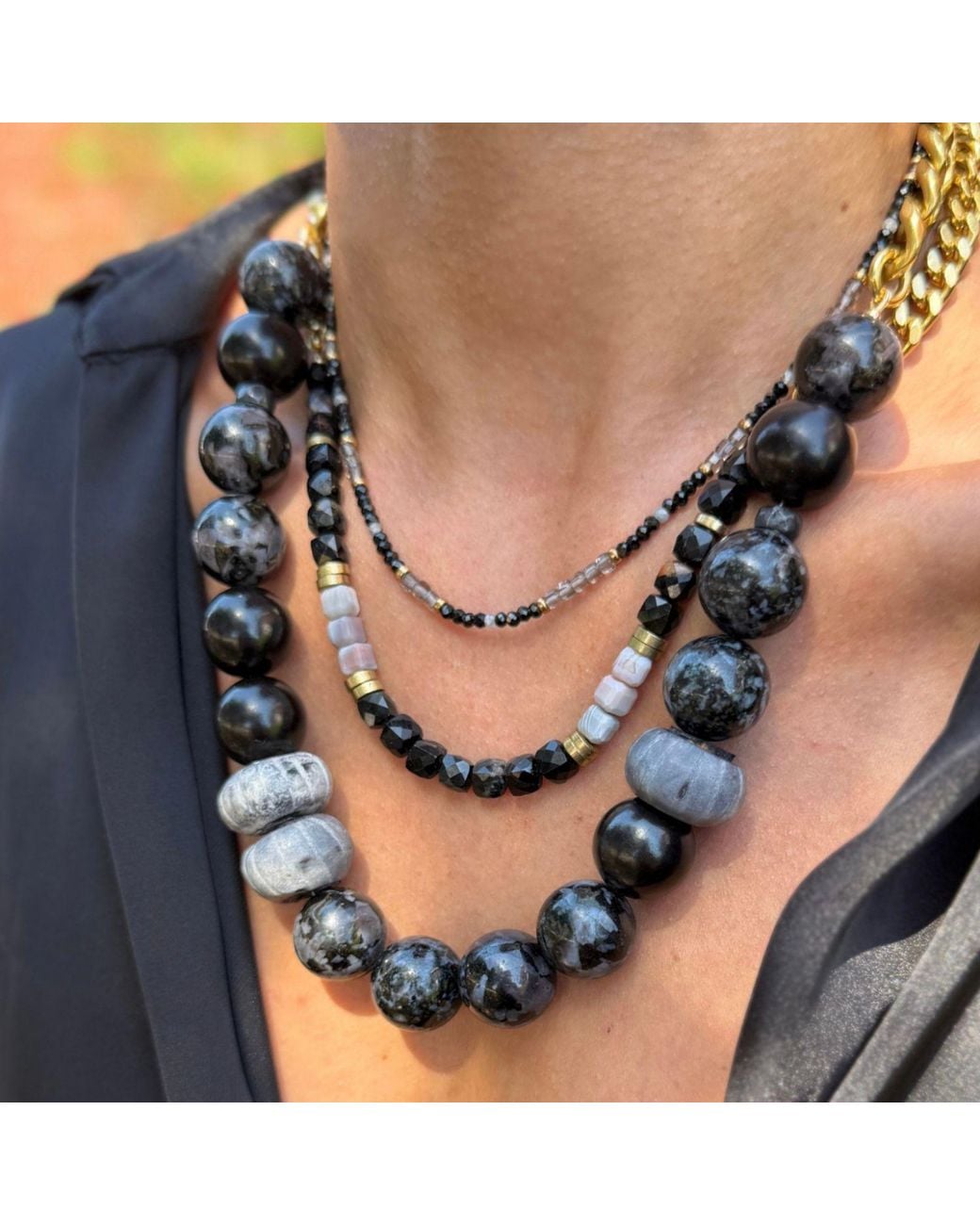 Rachel Nathan Black Gabbro & Bone Necklace