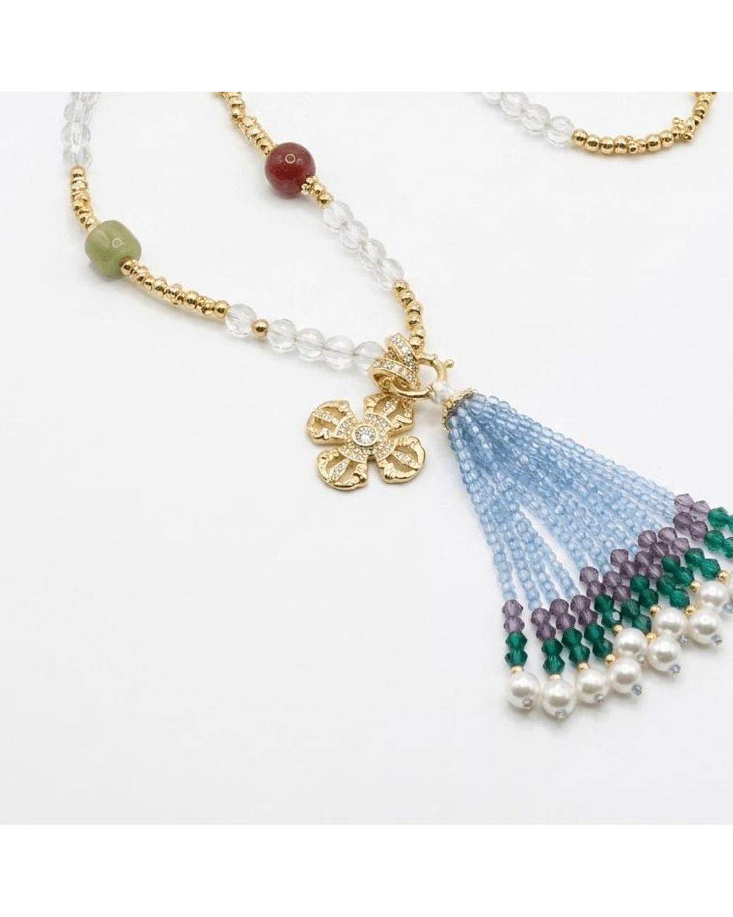 Ormiro Blue Devi Clear Quartz Convertible Tassel Necklace